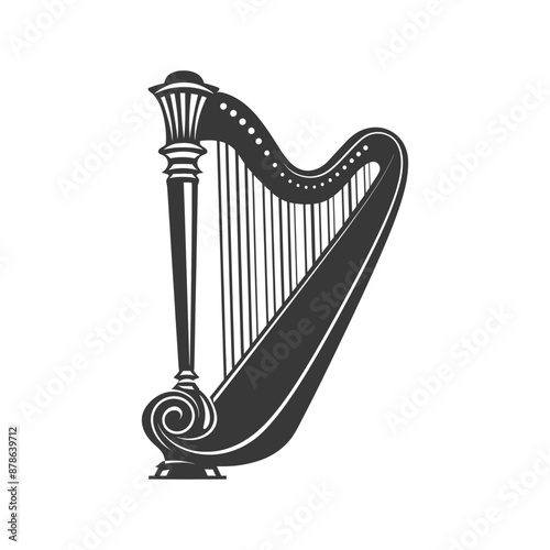 minimalist logo or symbol ancient harp black color only