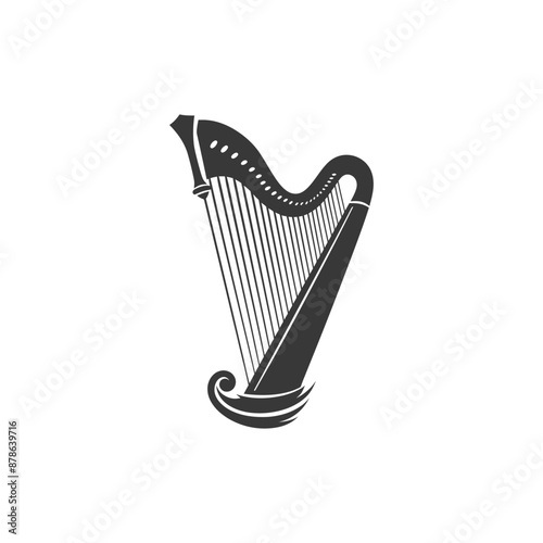minimalist logo or symbol ancient harp black color only