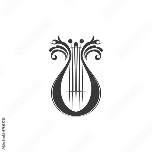 minimalist logo or symbol ancient lyre black color only