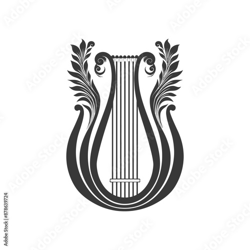 minimalist logo or symbol ancient lyre black color only