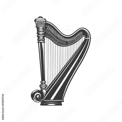 minimalist logo or symbol ancient harp black color only