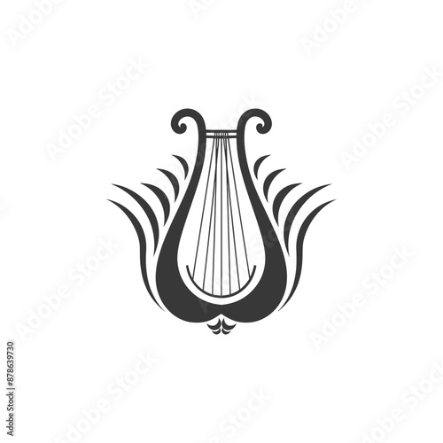 minimalist logo or symbol ancient lyre black color only