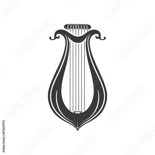 minimalist logo or symbol ancient lyre black color only