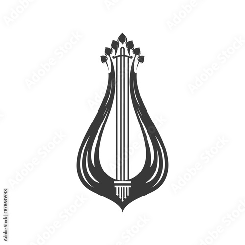 minimalist logo or symbol ancient lyre black color only