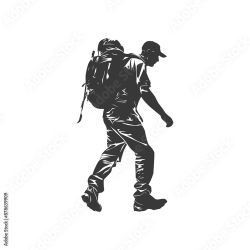 minimalist logo or symbol backpacker man black color only