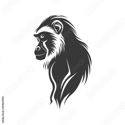 minimalist logo or symbol baboon animal black color only