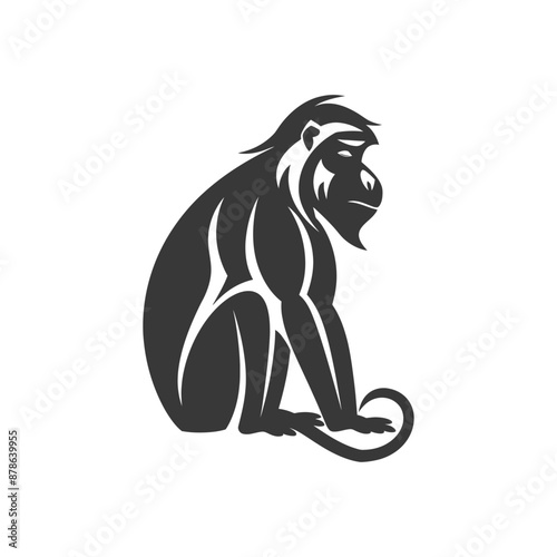 minimalist logo or symbol baboon animal black color only