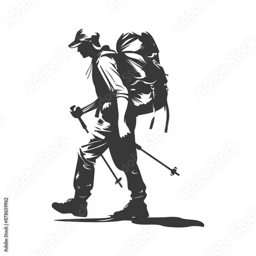 minimalist logo or symbol backpacker man black color only