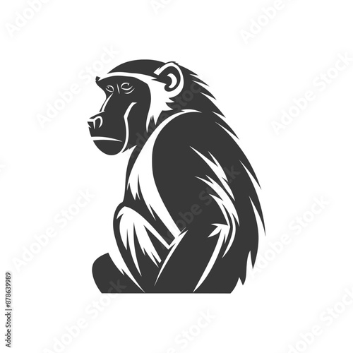 minimalist logo or symbol baboon animal black color only