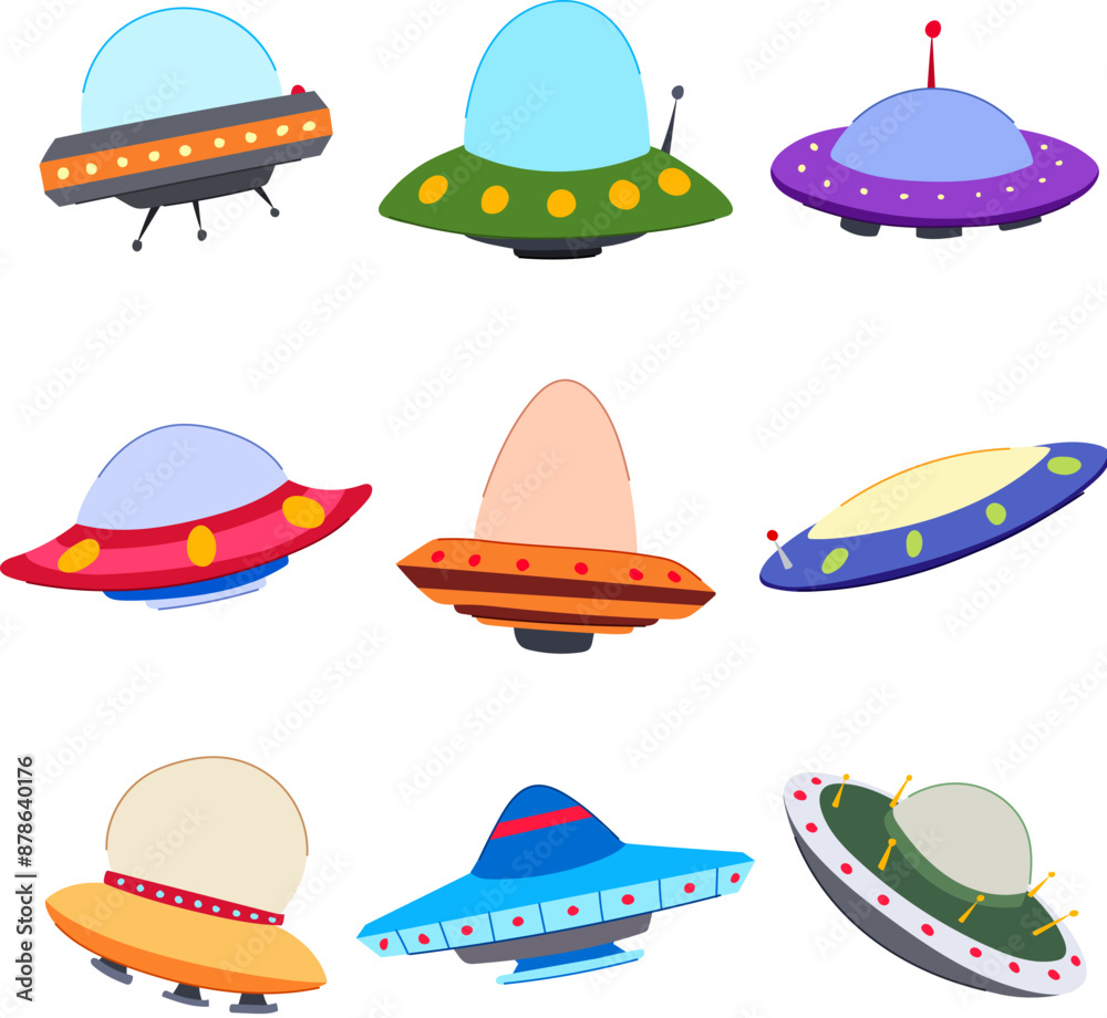 ufo ship set cartoon. saucer flying, space space, beam fantasy ufo ship sign. isolated symbol vector illustration ufo ship set cartoon. saucer flying, space space, beam fantasy ufo ship sign. isolated symbol vector illustration