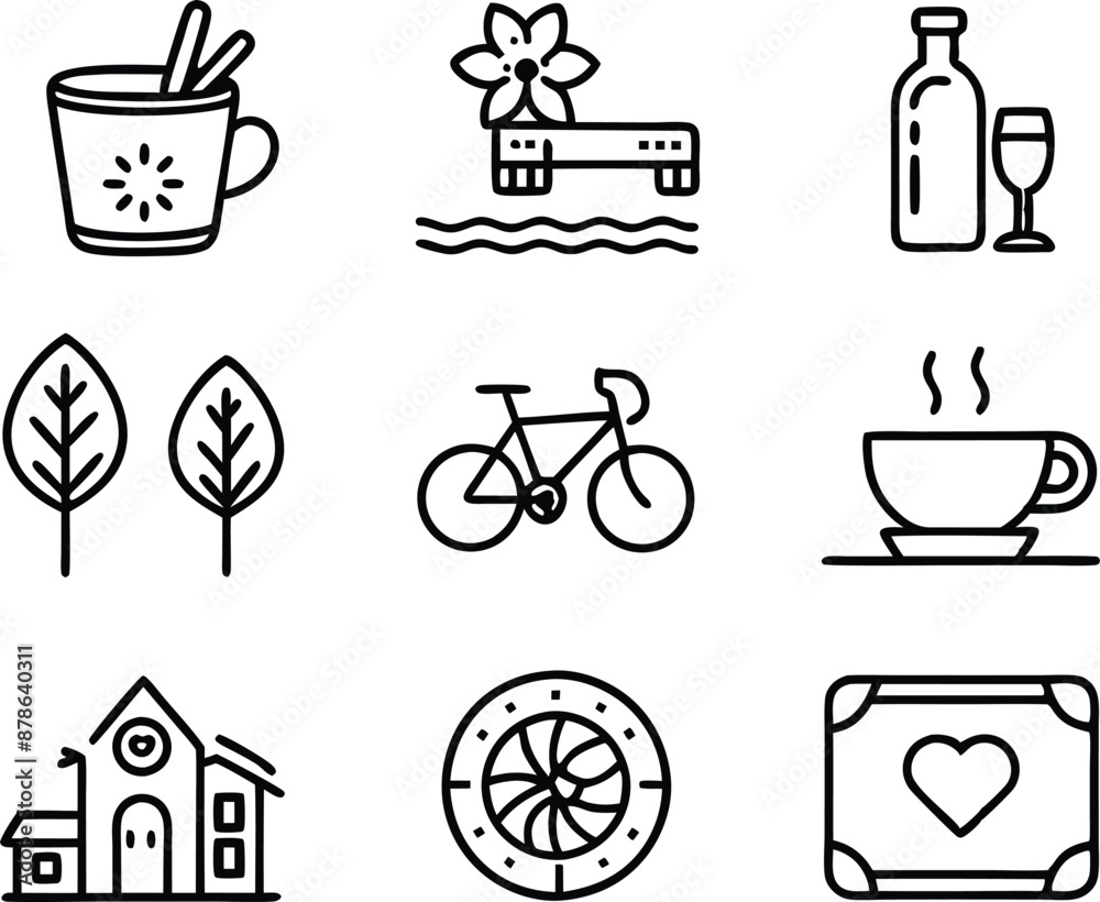 set of lifestyle icon line art. leisure, healthy, happy, sport, active, nature, beautiful, young, travel, fitness set of lifestyle icon line art. leisure, healthy, happy, sport, active, nature, beautiful, young, travel, fitness