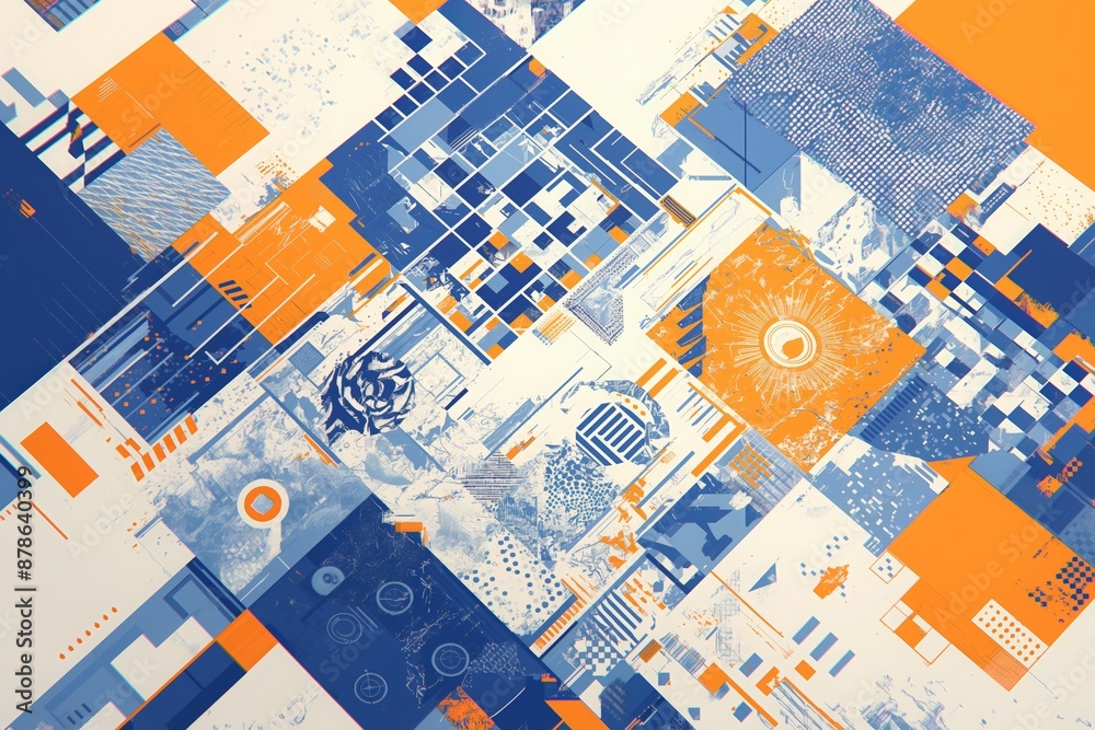 Abstract geometric art blue orange patterns textures modern design Abstract geometric art blue orange patterns textures modern design