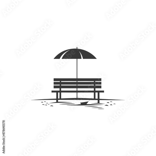 minimalist logo or symbol bench with umbrella black color only