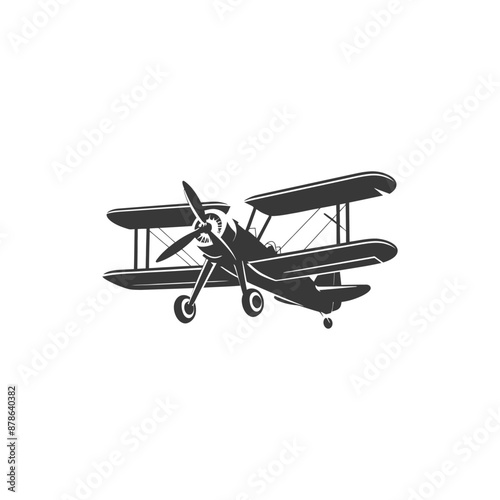minimalist logo or symbol biplane aircraft black color only