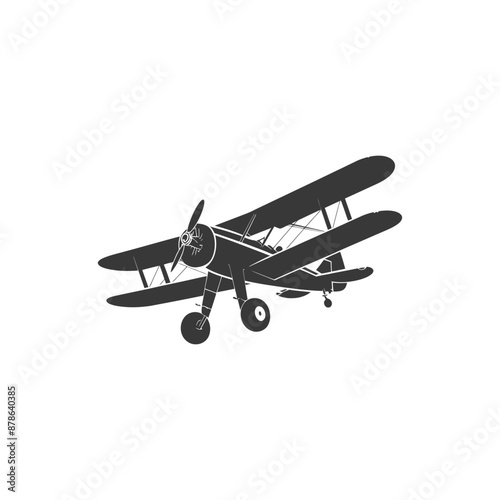 minimalist logo or symbol biplane aircraft black color only