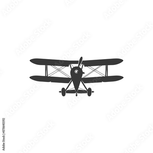 minimalist logo or symbol biplane aircraft black color only