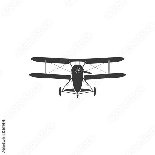 minimalist logo or symbol biplane aircraft black color only