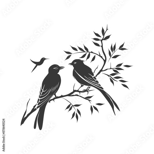 minimalist logo or symbol birds on tree branch black color only