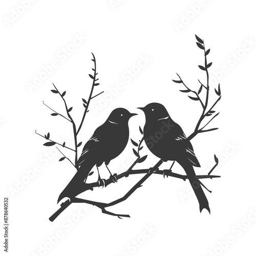 minimalist logo or symbol birds on tree branch black color only