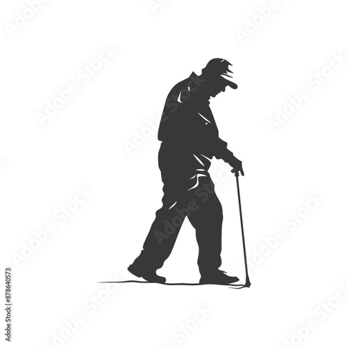 minimalist logo or symbol blind elderly walks black color only