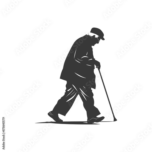 minimalist logo or symbol blind elderly walks black color only