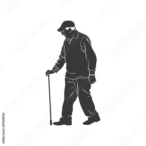 minimalist logo or symbol blind elderly walks black color only