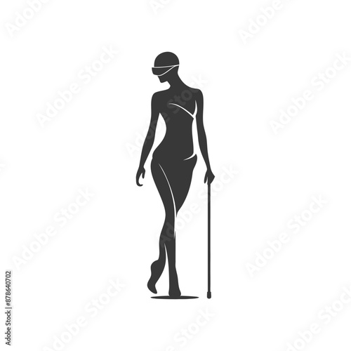 minimalist logo or symbol blind woman walks black color only