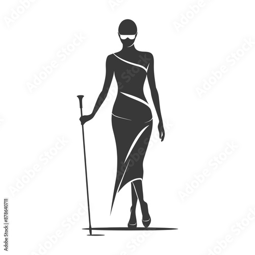 minimalist logo or symbol blind woman walks black color only