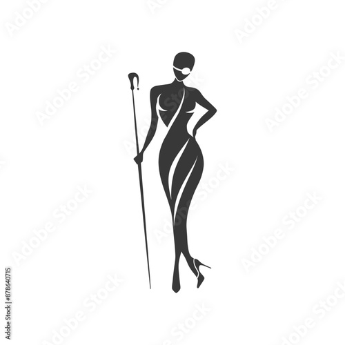 minimalist logo or symbol blind woman walks black color only