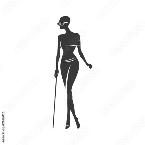minimalist logo or symbol blind woman walks black color only