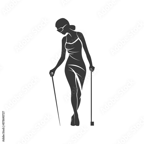 minimalist logo or symbol blind woman walks black color only