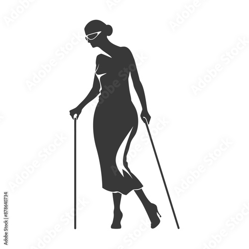 Elegant Woman with White Canes, Monochrome Silhouette