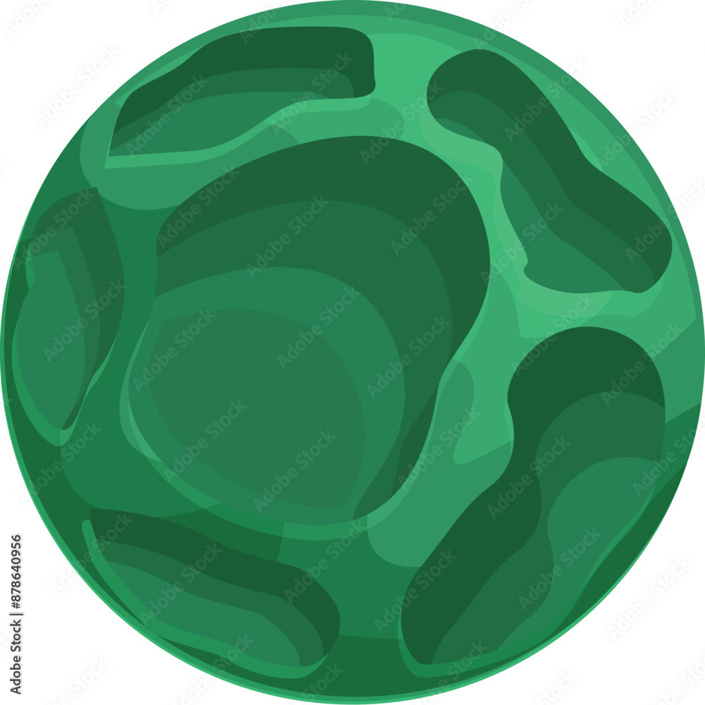 Green planet rotating in open space with craters, celestial body, astronomy, and space exploration Green planet rotating in open space with craters, celestial body, astronomy, and space exploration