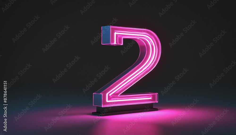 3D neon light number 2 shining brightly against a dark backdrop, perfect for contemporary signage and design projects 3D neon light number 2 shining brightly against a dark backdrop, perfect for contemporary signage and design projects