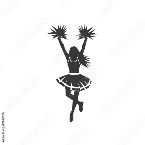 Silhouette Cheerleader: Dynamic Jump with Pom-Poms