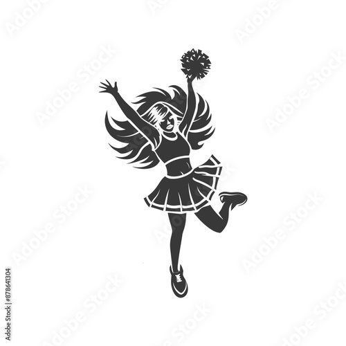 Dynamic Cheerleader Silhouette: Vintage Style Action Pose