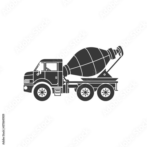 Monochromatic Cement Mixer Truck Icon: Side Profile Illustration
