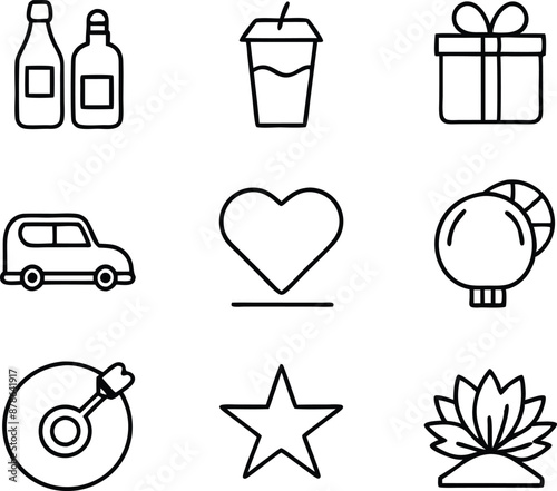 set of lifestyle icon line art. leisure, healthy, happy, sport, active, nature, beautiful, young, travel, fitness