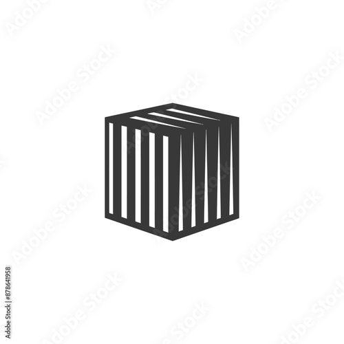 Monochromatic Cubical Cage Icon:  Abstract Striped 3D Geometric Design