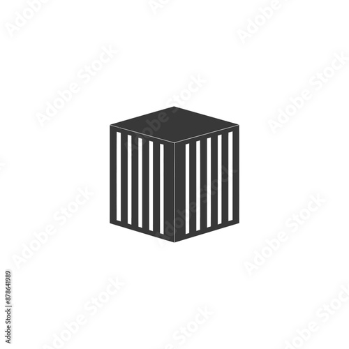 Isometric Gray Cuboid with Vertical Stripes, Minimalist Design