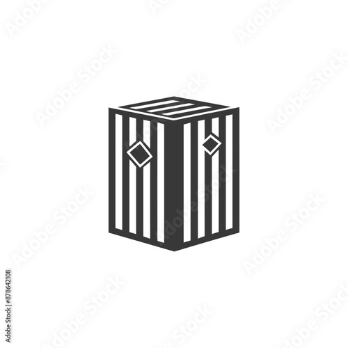 Monochrome Icon: Kaaba, Islamic Sacred House, Geometric Design