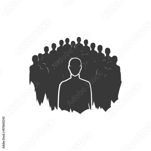 Silhouette of a Leader Emerging from a Crowd, Abstract Grunge Style