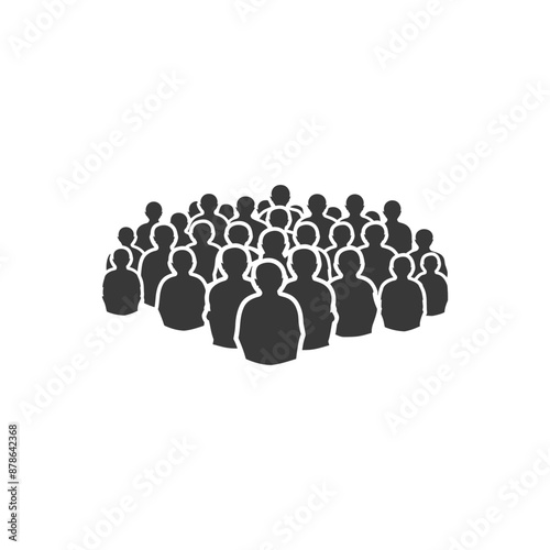 Gray Silhouettes of a Large Crowd Gathering,  Abstract People Icon