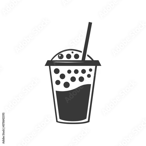 Monochromatic Bubble Tea Icon:  Stylish Takeaway Cup Graphic