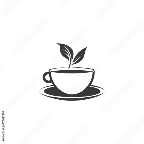 Elegant Teacup Logo: Minimalist Black and White Tea Leaves Design