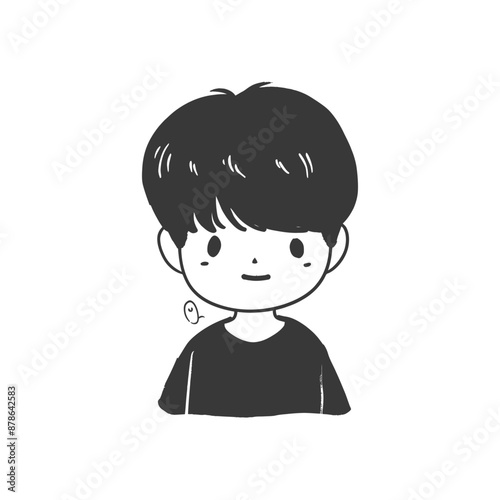 Monochromatic Anime-Style Boy Portrait: Simple, Cute, and Expressive