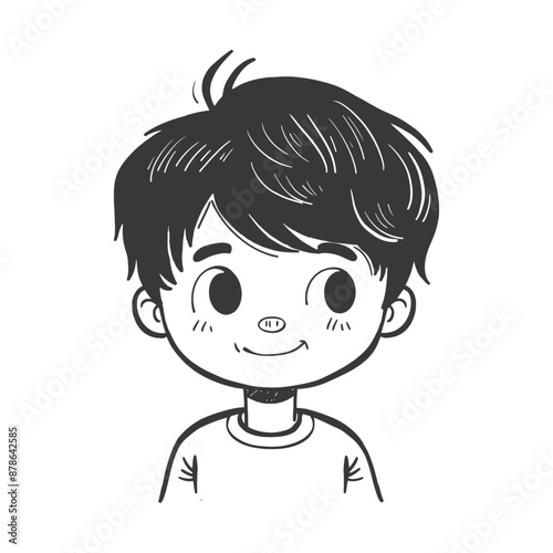 Charming Monochrome Illustration of a Boy with a Playful Snub Nose