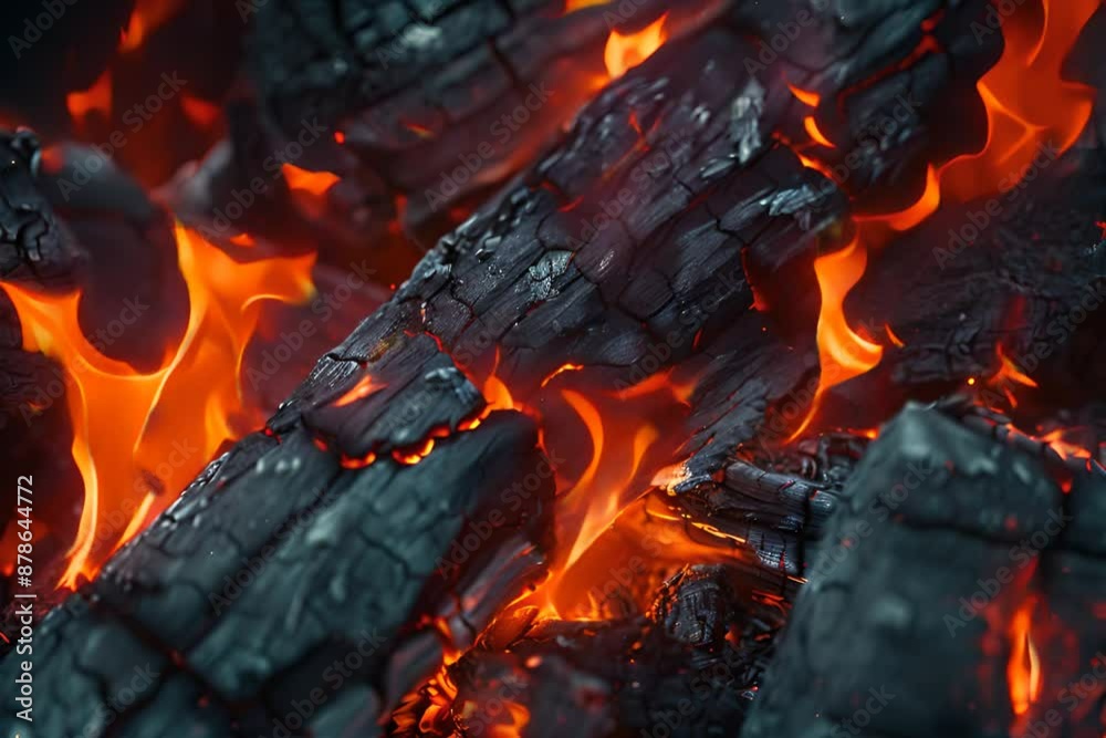 A closeup of smoldering embers and charred wood footage A closeup of smoldering embers and charred wood footage