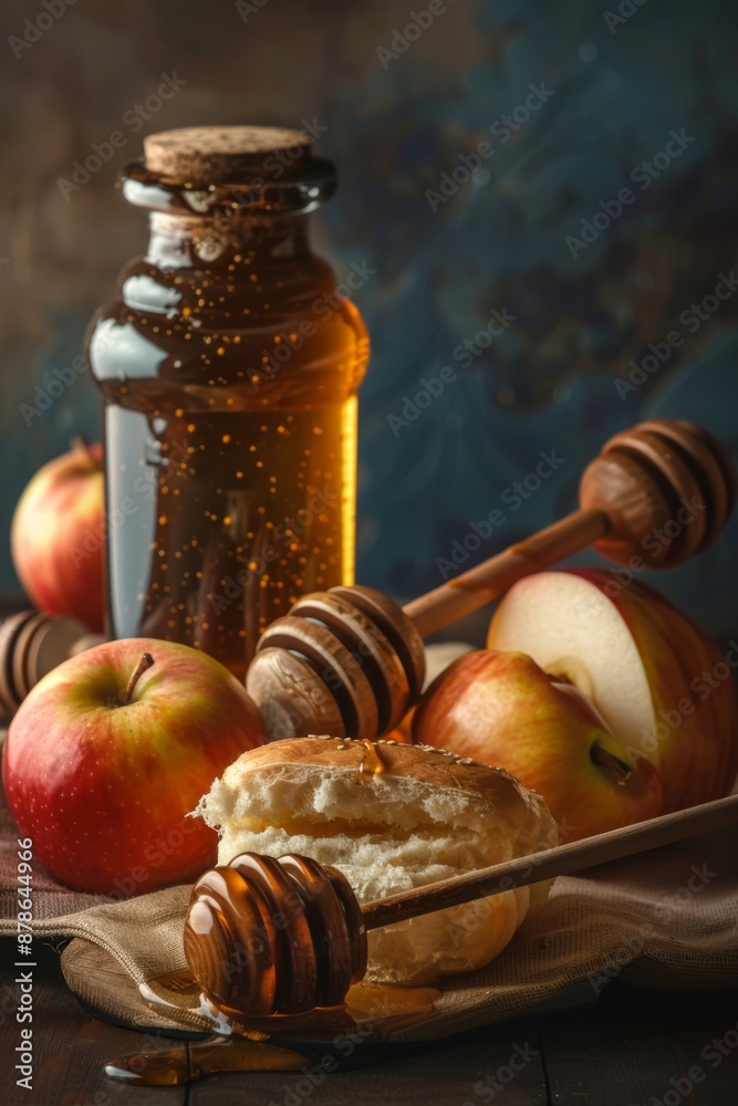 Rosh Hashanah greeting card design with Kazoo, Honey and Apples Rosh Hashanah greeting card design with Kazoo, Honey and Apples