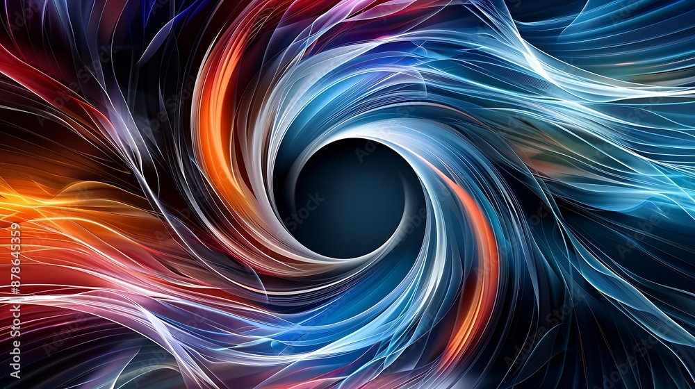 Fototapeta premium Vibrant abstract swirl pattern with dynamic colors and a central dark void.